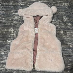 Zara Pink Faux Fur Hooded Vest with Bear Ears
